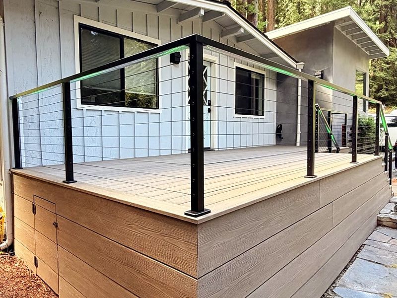 Deck with cable railing, Scotts Valley, built by MS Construction and Services with Eva-Last Apex Plus boards