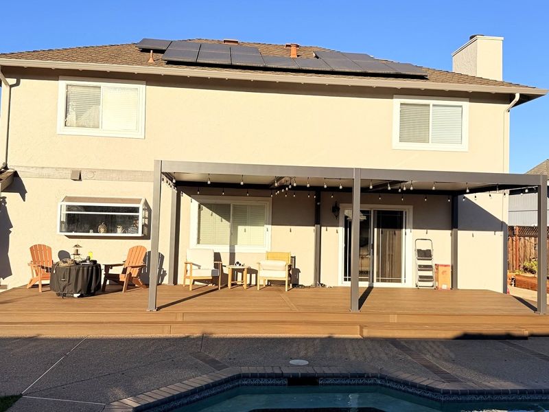 Pool deck under a pergola, Morgan Hill, built by MS Construction and Services with Eva-Last Infinity boards