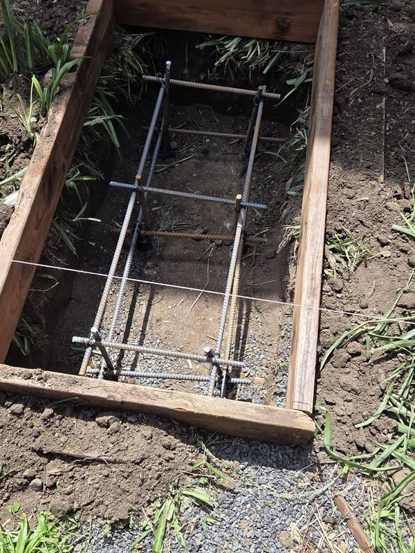 Forms and rebar for a footing before the pour, Half Moon Bay