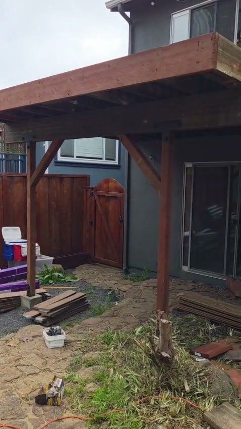 New posts with diagonal braces under an elevated deck frame