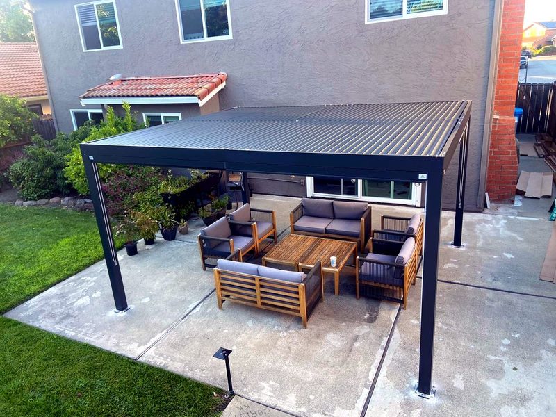 Aluminum pergola kit over a patio slab, by MS Construction and Services