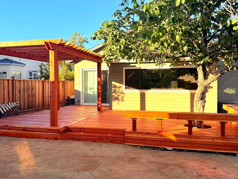 Redwood deck, bench and pergola, San Jose, by MS Construction and Services