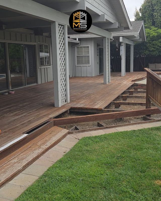 Weathered decking and settled steps
