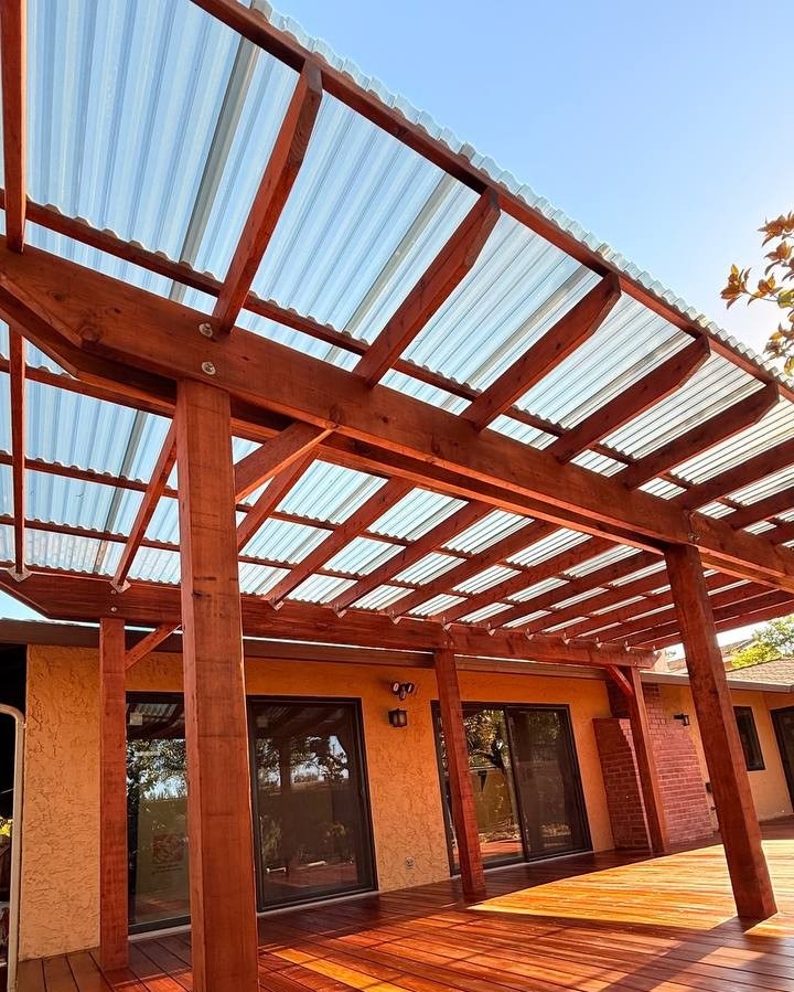 Cupertino · redwood pergola, polycarbonate roof