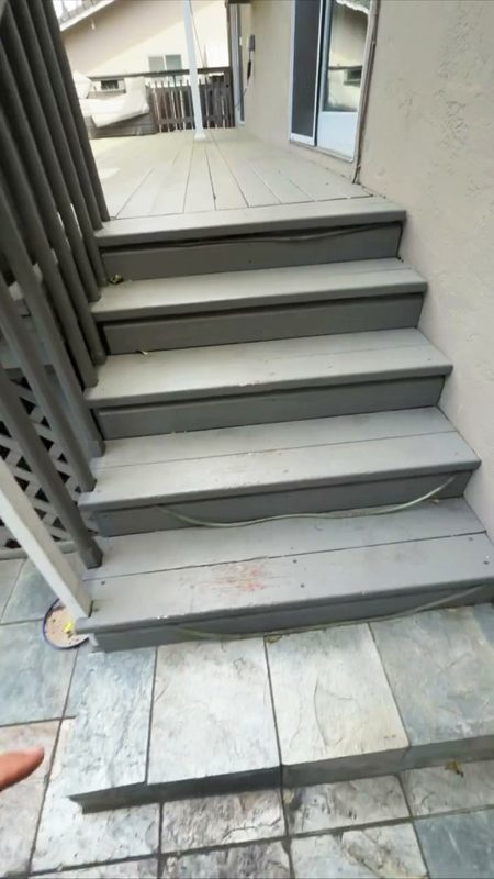 Worn steps down to the patio