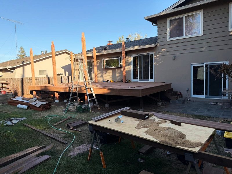Redwood posts up for the pergola