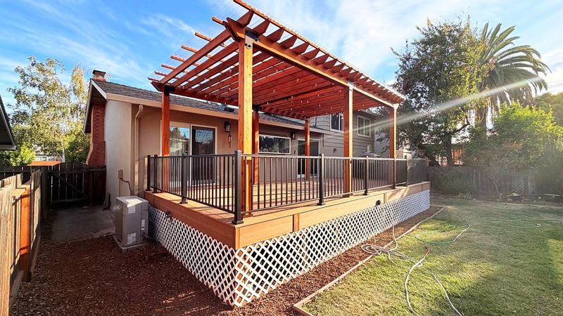 Deck and pergola from the side yard