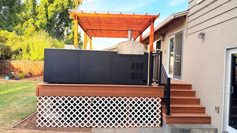 Outdoor kitchen side with new stairs