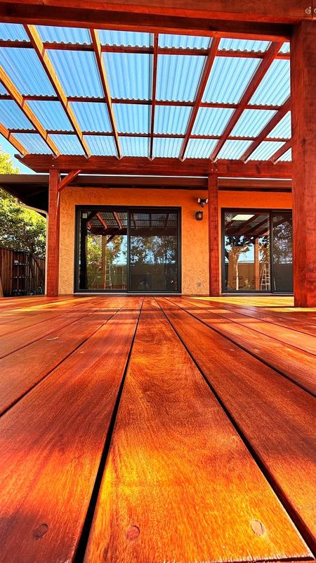 Cupertino — Cumaru hardwood deck with a redwood pergola