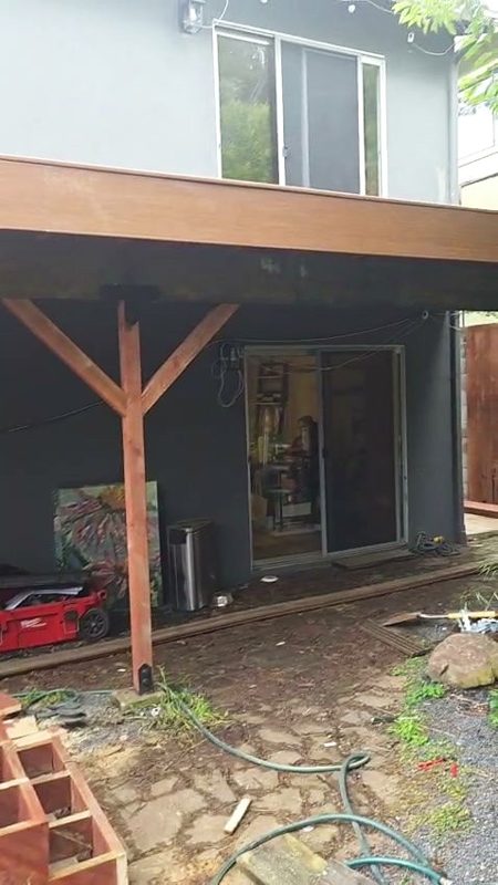 Braced posts under the deck