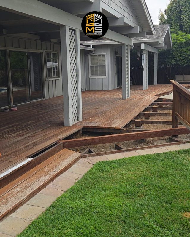 Weathered decking and settled steps