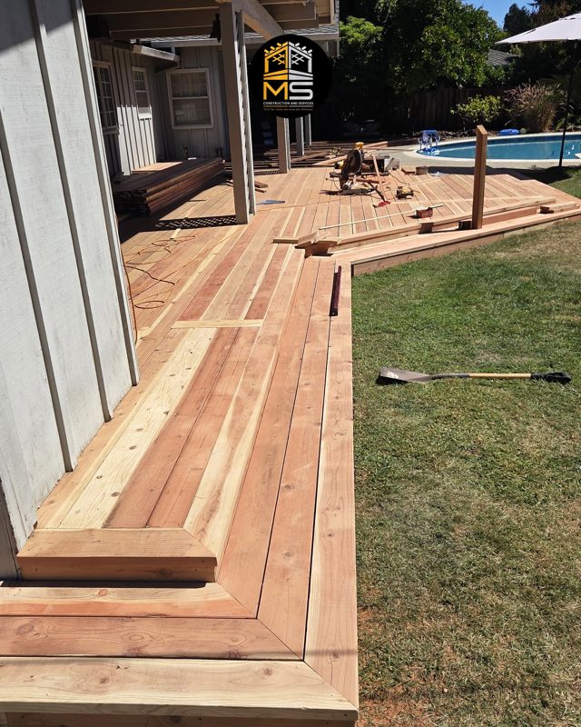 Decking run toward the pool deck