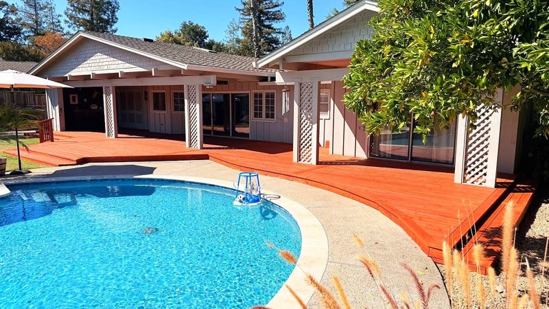 The full deck wrapping the pool