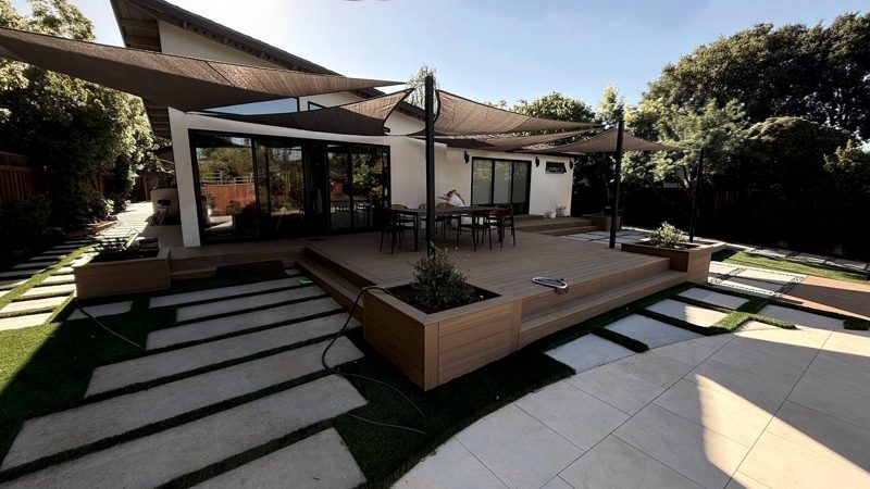 Los Altos — TimberTech composite deck with planters and steps
