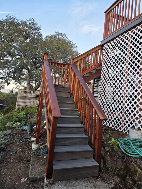New stairs with redwood railing