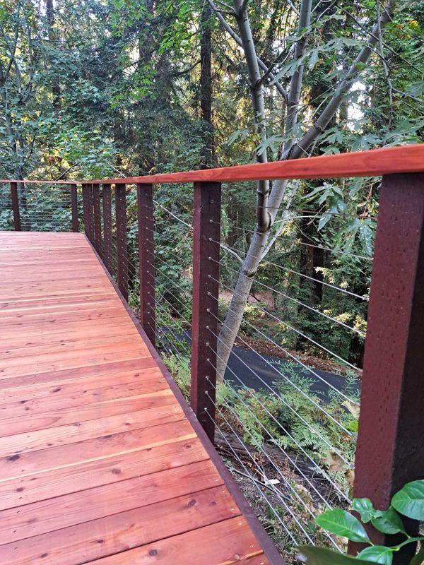 Redwood top rail and cables