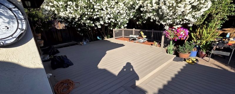 Decking reaches the far end of the yard