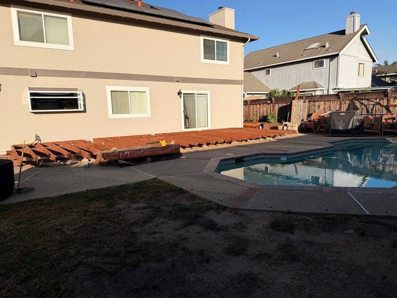 Pressure-treated framing by the pool