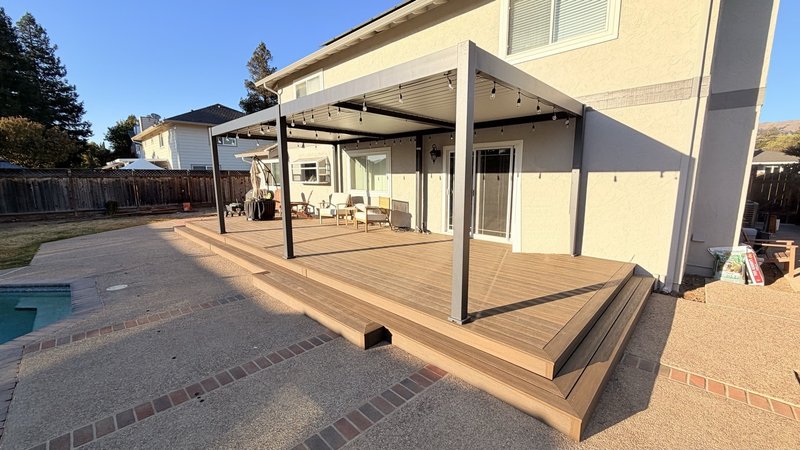 Eva-Last Infinity deck in Oasis Palm with wraparound steps by the pool, Morgan Hill