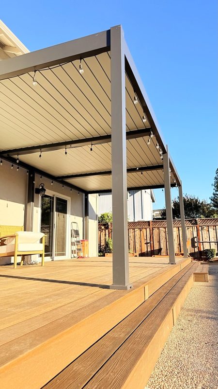 Louvered aluminum roof over the deck