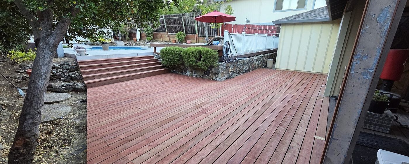 Redwood City — Wood deck replacement with pool steps