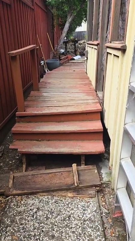 Old steps on the side walkway
