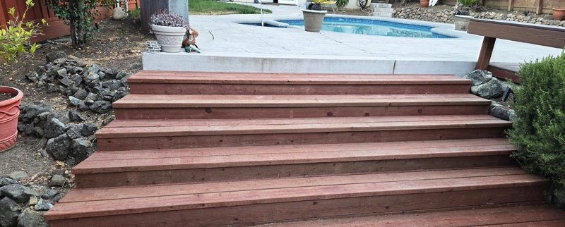 Pool stairs clad to match the deck
