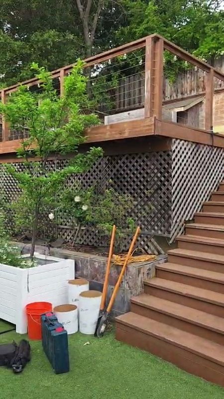Old stairs with lattice below