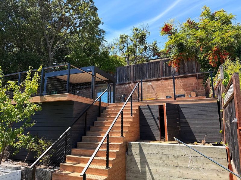 Upper deck and stairs from the yard