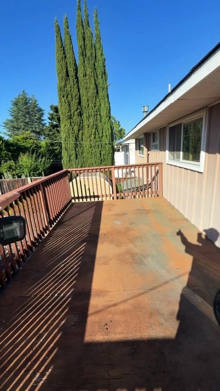 The old deck: paint worn off the boards