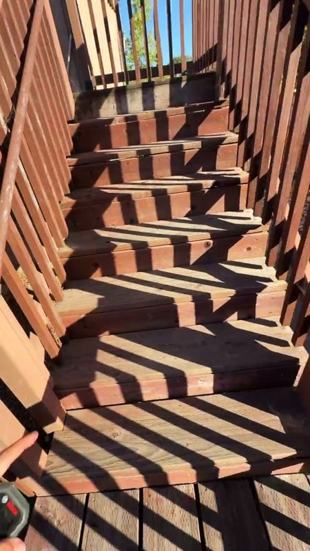Old wooden stairs down to the yard