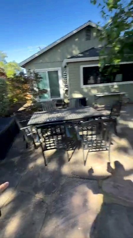 The old patio and dark decking